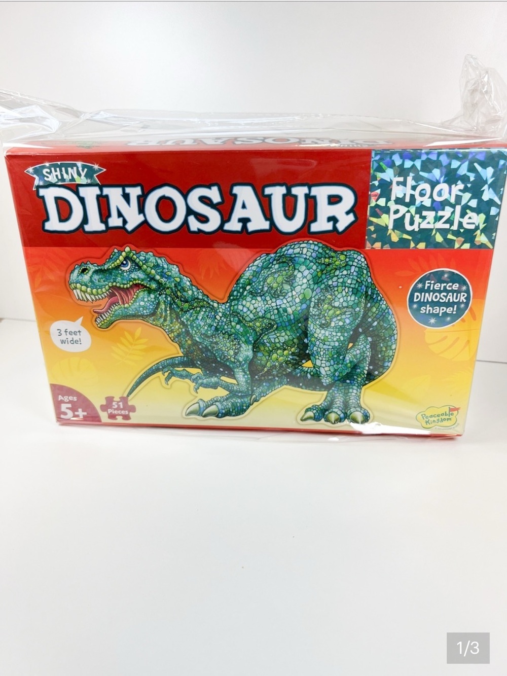 Peaceable Kingdom Shiny Dinosaur Floor Puzzle T-Rex 51 Piece Jumbo Puzzle